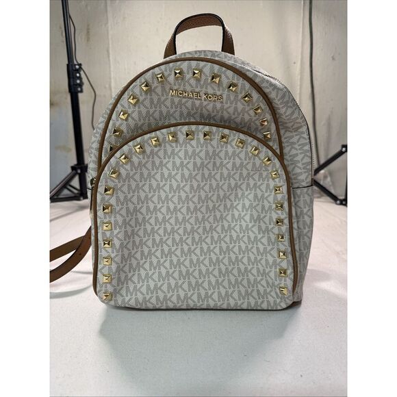 Michael Michael Kors Abbey Medium Studded Backpack White/Acorn Used‎ Very Clean - Picture 1 of 14